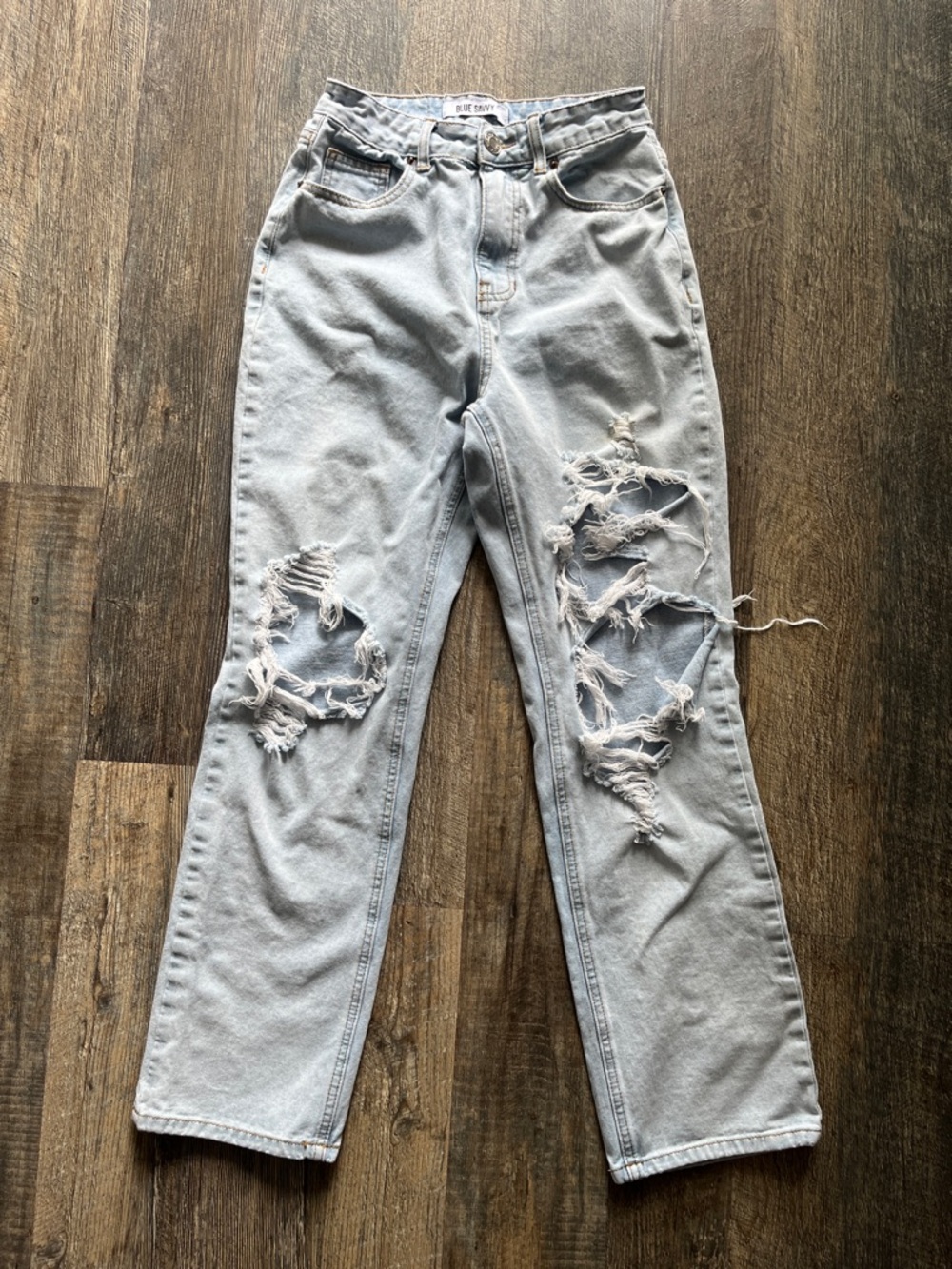 High-Rise Light Distressed Straight-Leg Jeans